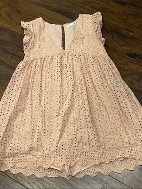 Vestique cotton blush Eyelet Flutter-Sleeve Dress